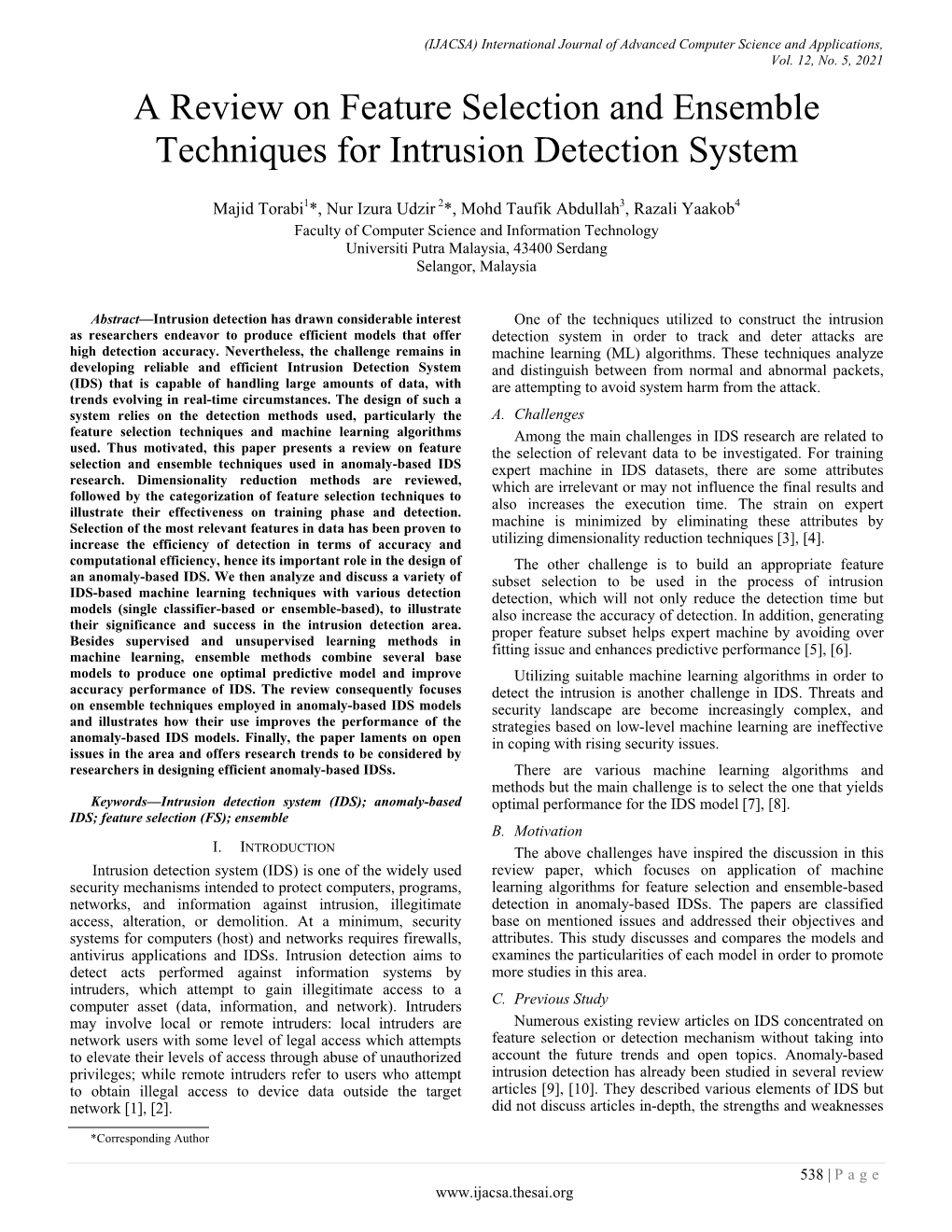 A Review on Feature Selection and Ensemble Techniques for Intrusion Detection System