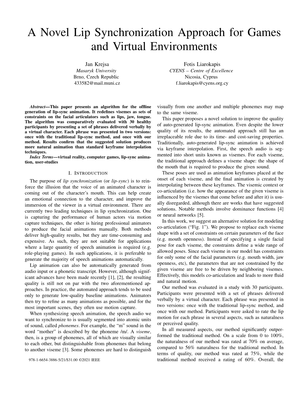 A Novel Lip Synchronization Approach for Games and Virtual Environments