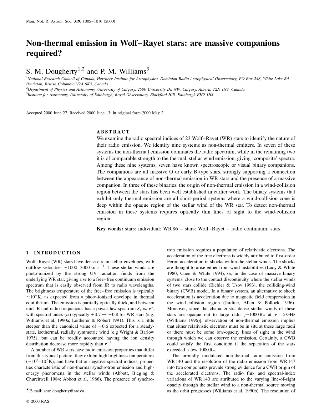 Non-Thermal Emission in Wolf±Rayet Stars: Are Massive Companions Required?