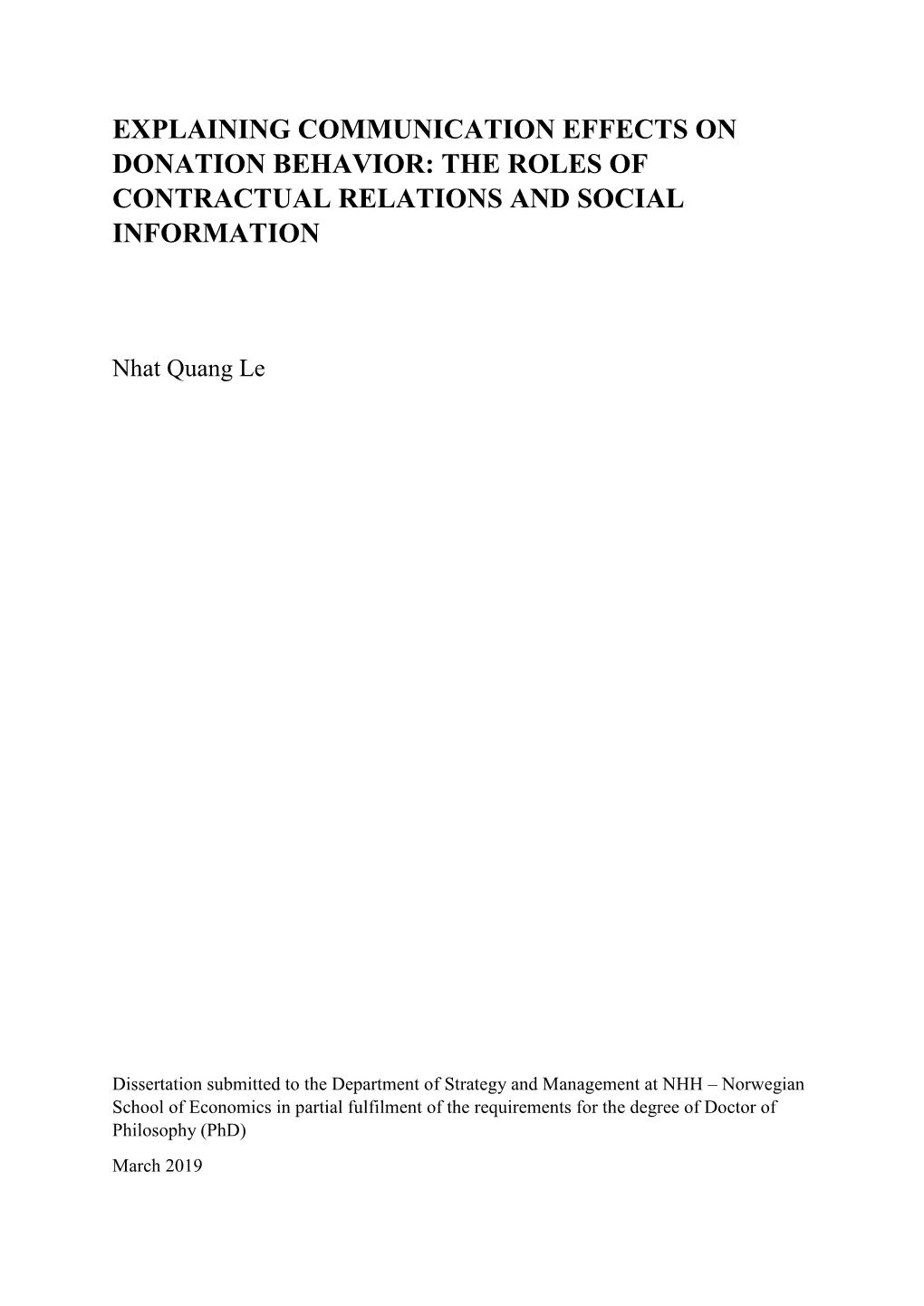 Explaining Communication Effects on Donation Behavior: the Roles of Contractual Relations and Social Information