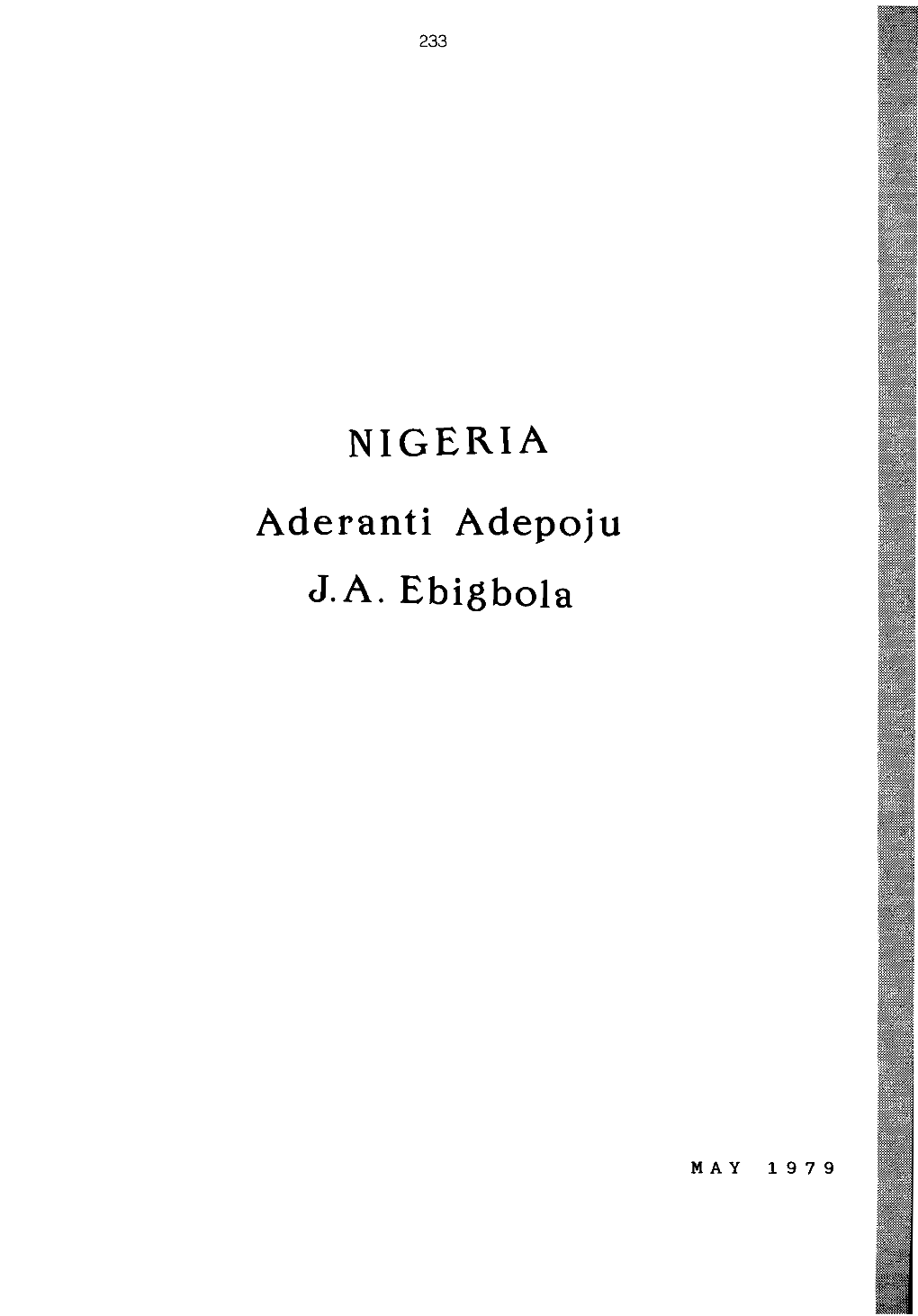 NIGERIA Aderanti Adepoju J.A. Ebigbola