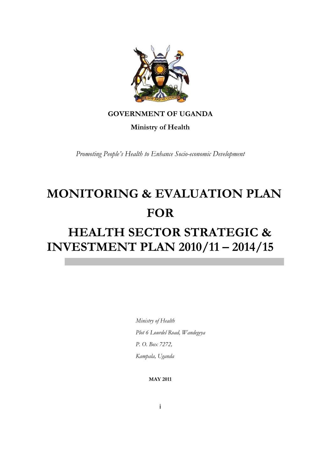 Monitoring & Evaluation Plan for Health Sector Strategic & Investment