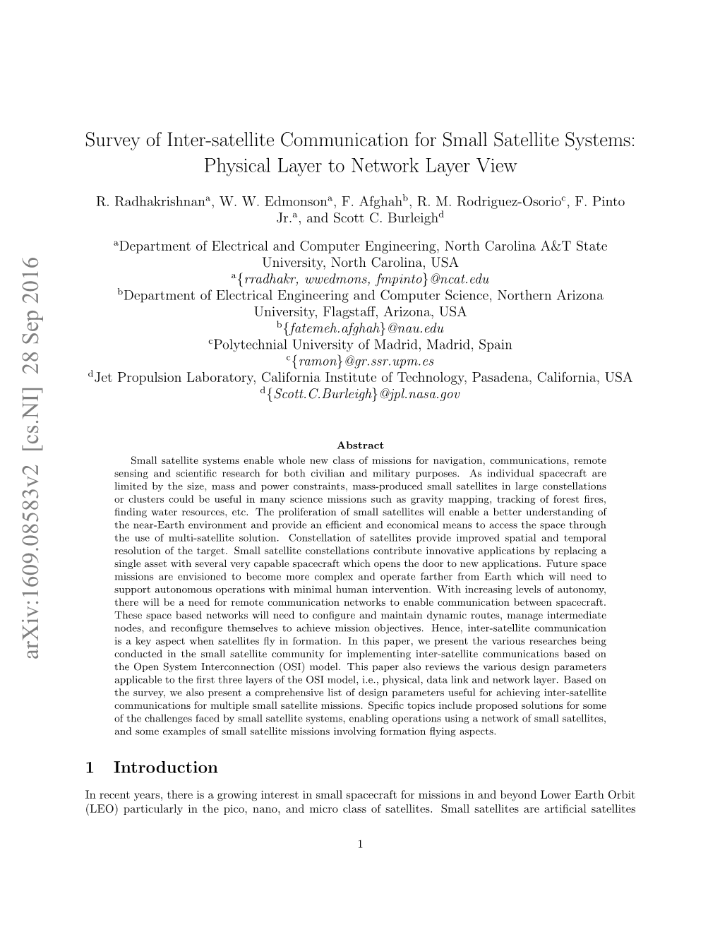Survey of Inter-Satellite Communication for Small Satellite Systems: Physical Layer to Network Layer View