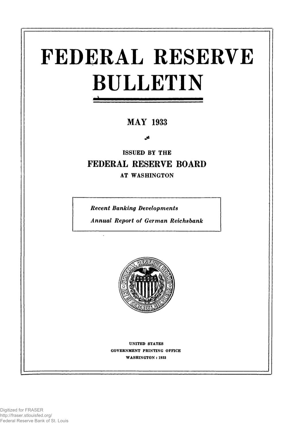 Federal Reserve Bulletin May 1933