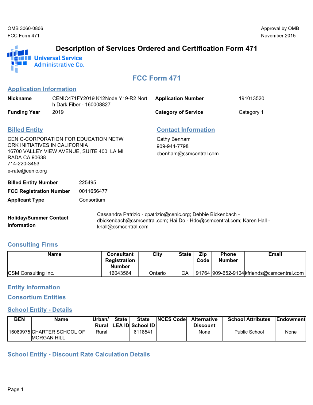 Description of Services Ordered and Certification Form 471 FCC