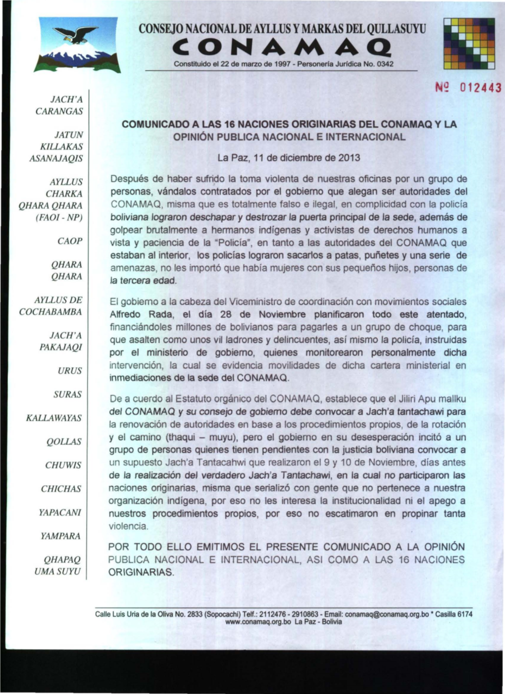 CONA~AQ Consmuido El 22 De Marzo De 1997 - Personerla Jurldica No