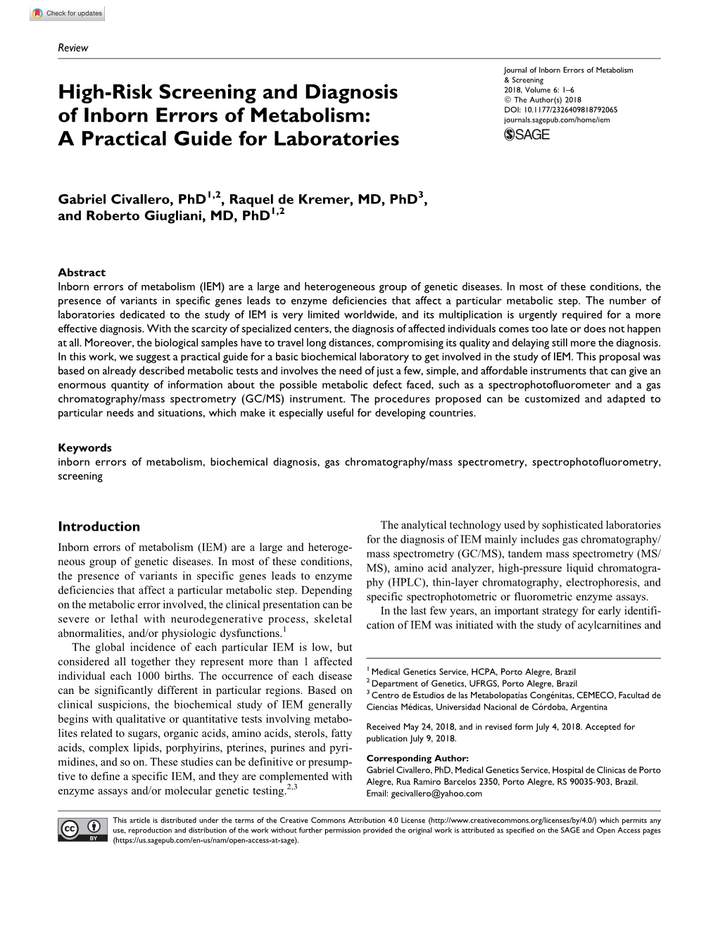 High-Risk Screening and Diagnosis of Inborn Errors of Metabolism