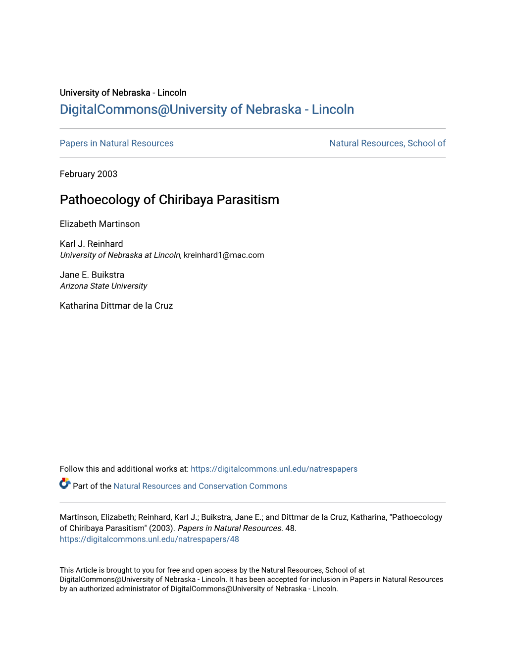 Pathoecology of Chiribaya Parasitism