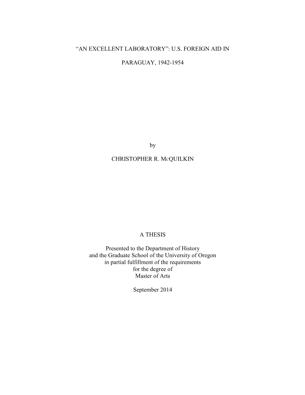 “An Excellent Laboratory”: U.S. Foreign Aid in Paraguay, 1942-1954