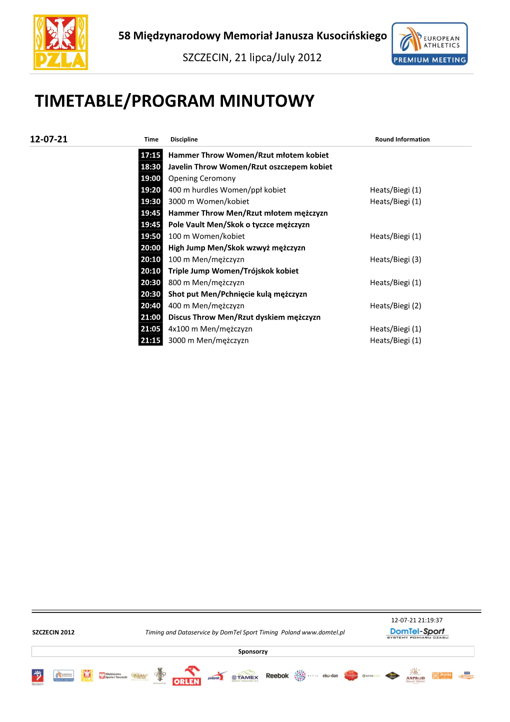 Timetable/Program Minutowy