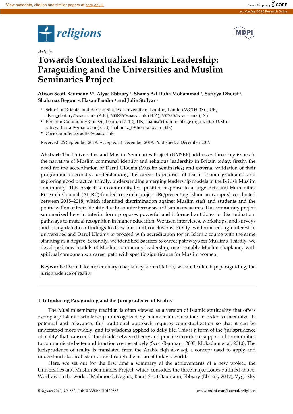Towards Contextualized Islamic Leadership: Paraguiding and the Universities and Muslim Seminaries Project