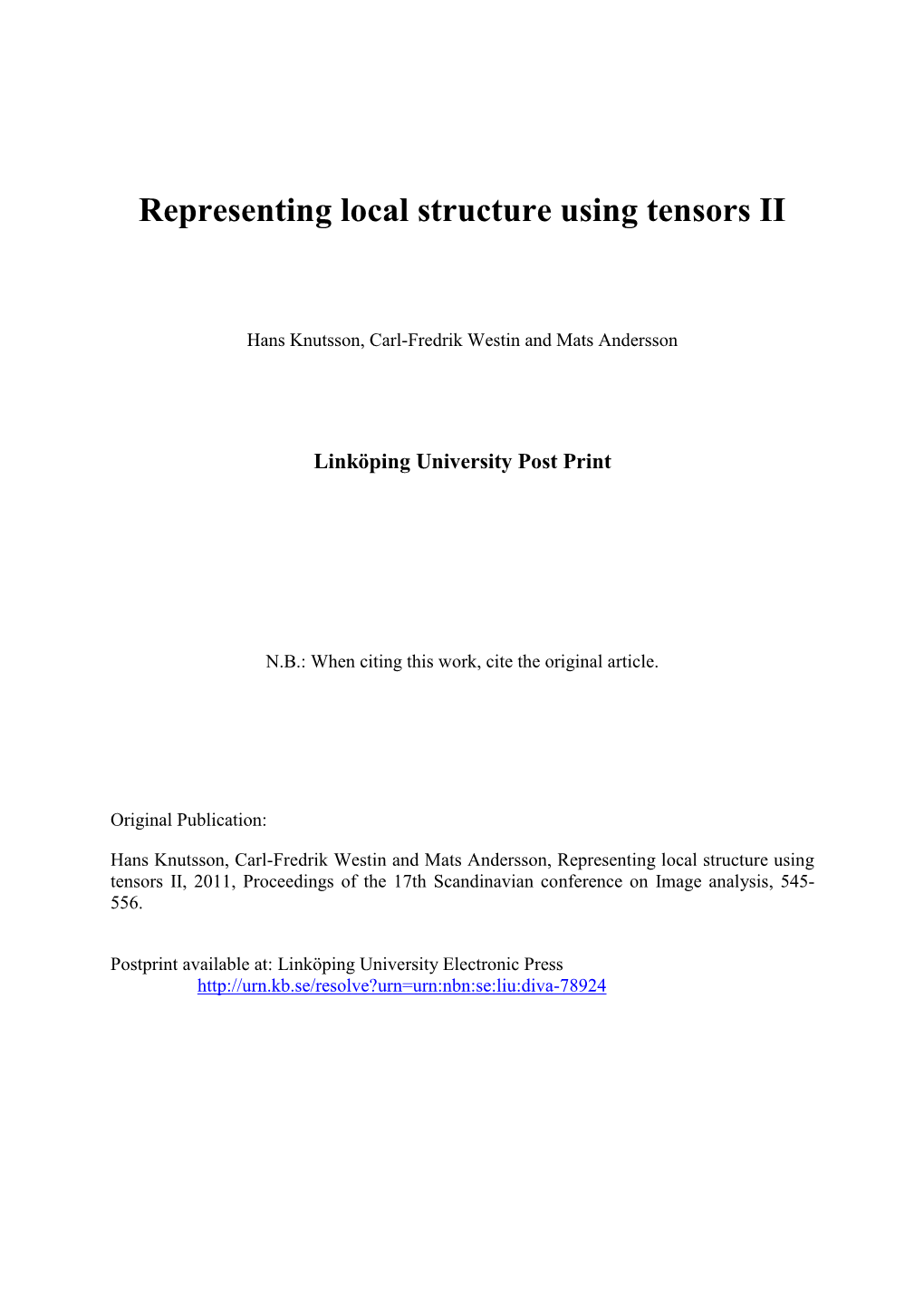 Representing Local Structure Using Tensors II