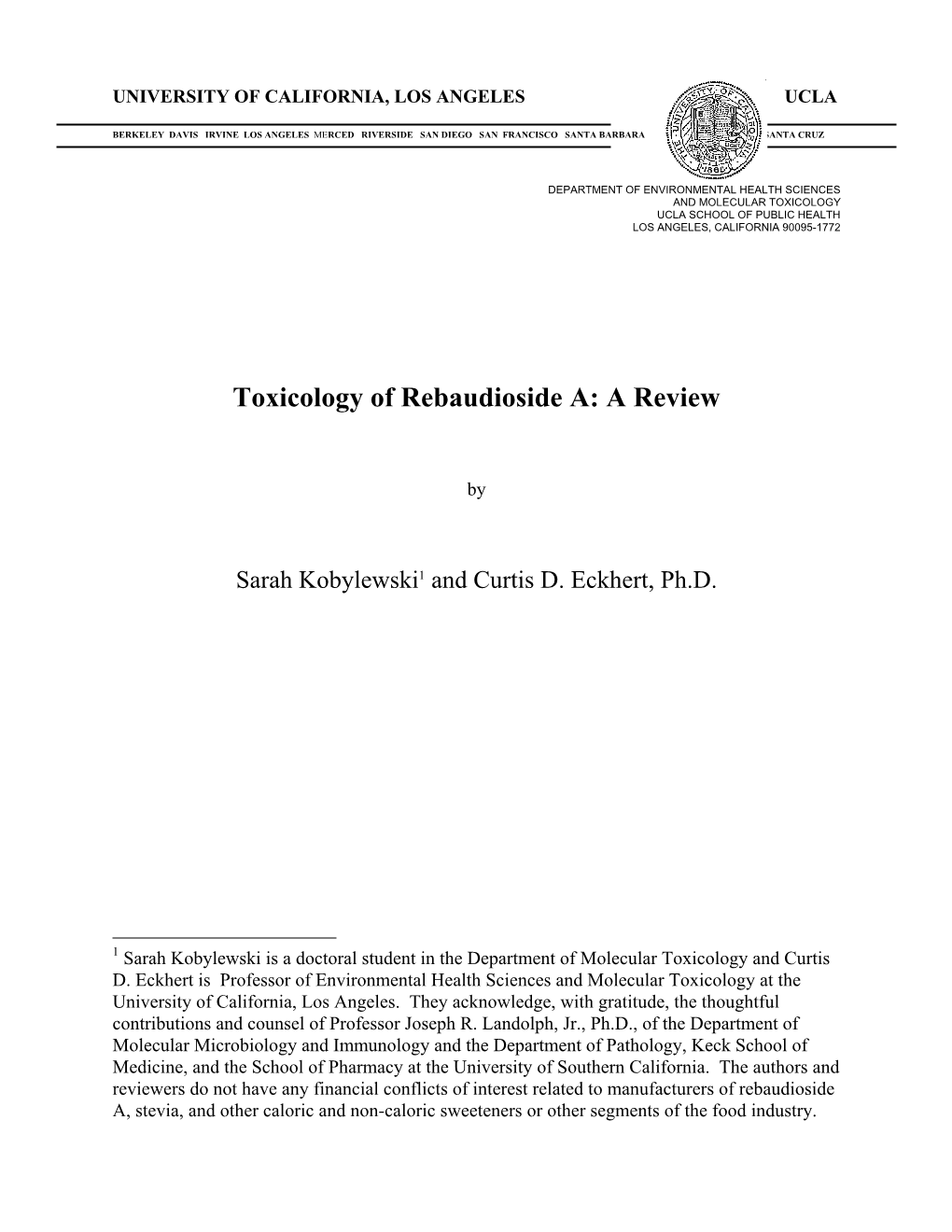 Toxicology of Rebaudioside A: a Review