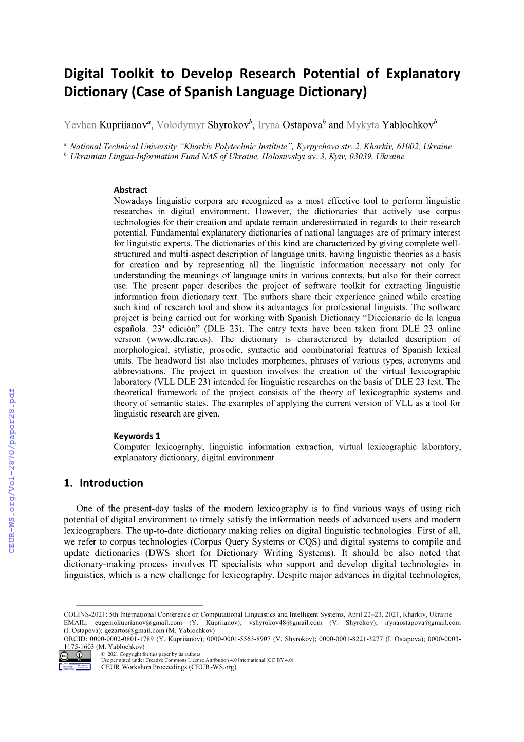 Digital Toolkit to Develop Research Potential of Explanatory Dictionary (Case of Spanish Language Dictionary)