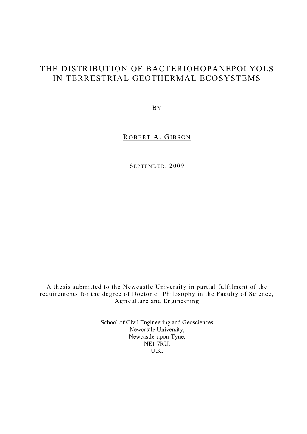 The Distribution of Bacteriohopanepolyols in Terrestrial Geothermal Ecosystems