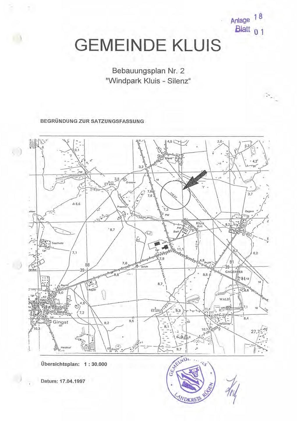 Bebauungsplan Nr. 2 "Windpark Kluis-Silenz" Der Gemeinde Kluis