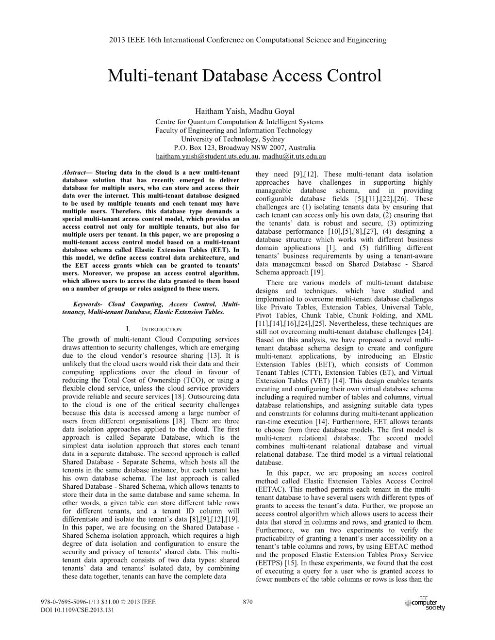 Multi-Tenant Database Access Control