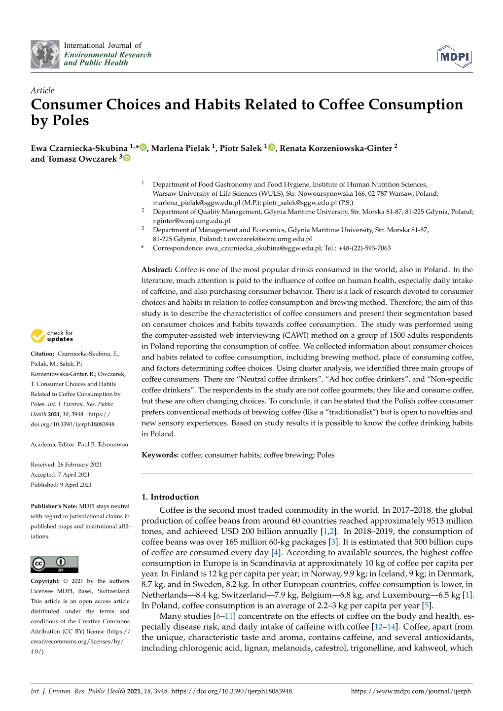 Consumer Choices and Habits Related to Coffee Consumption by Poles