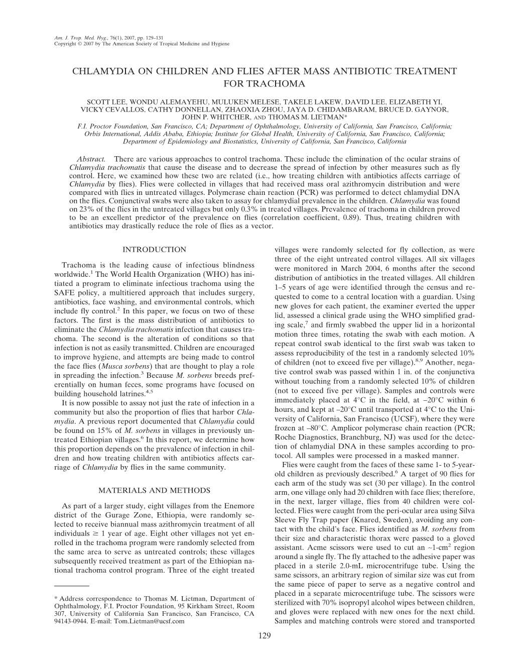 Chlamydia on Children and Flies After Mass Antibiotic Treatment for Trachoma