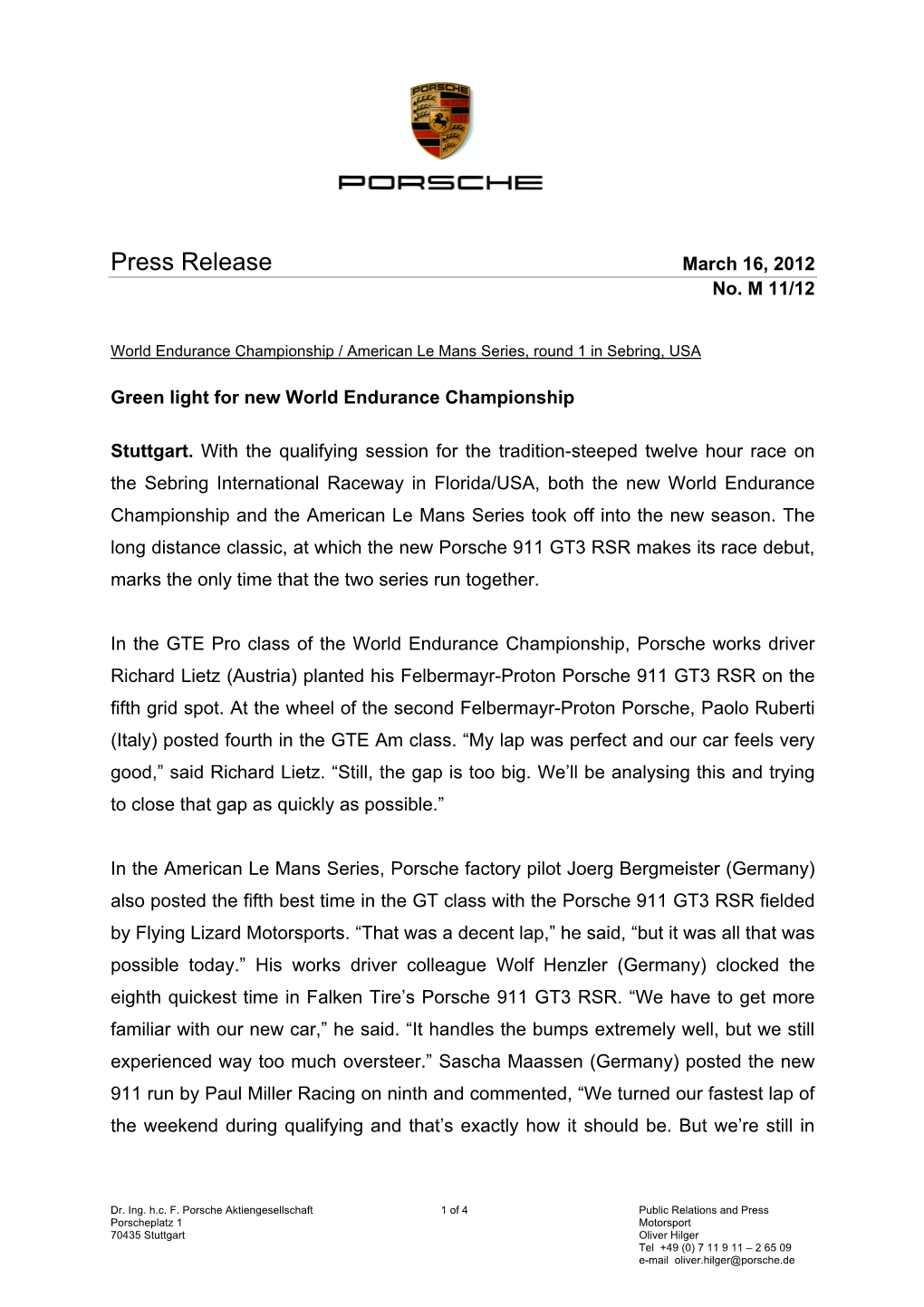 Press Release March 16, 2012 No