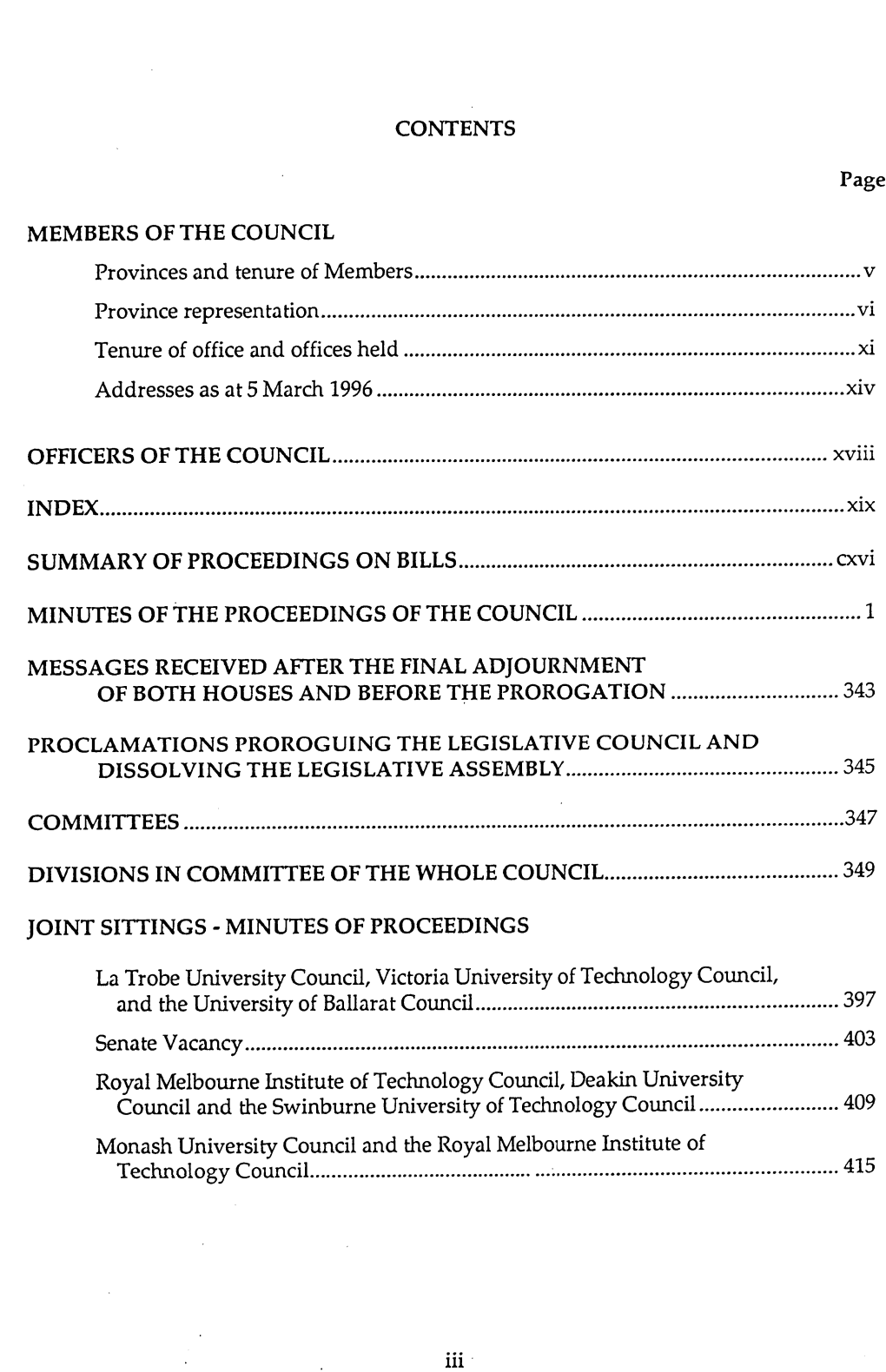 CONTENTS Provinces and Tenure of Members