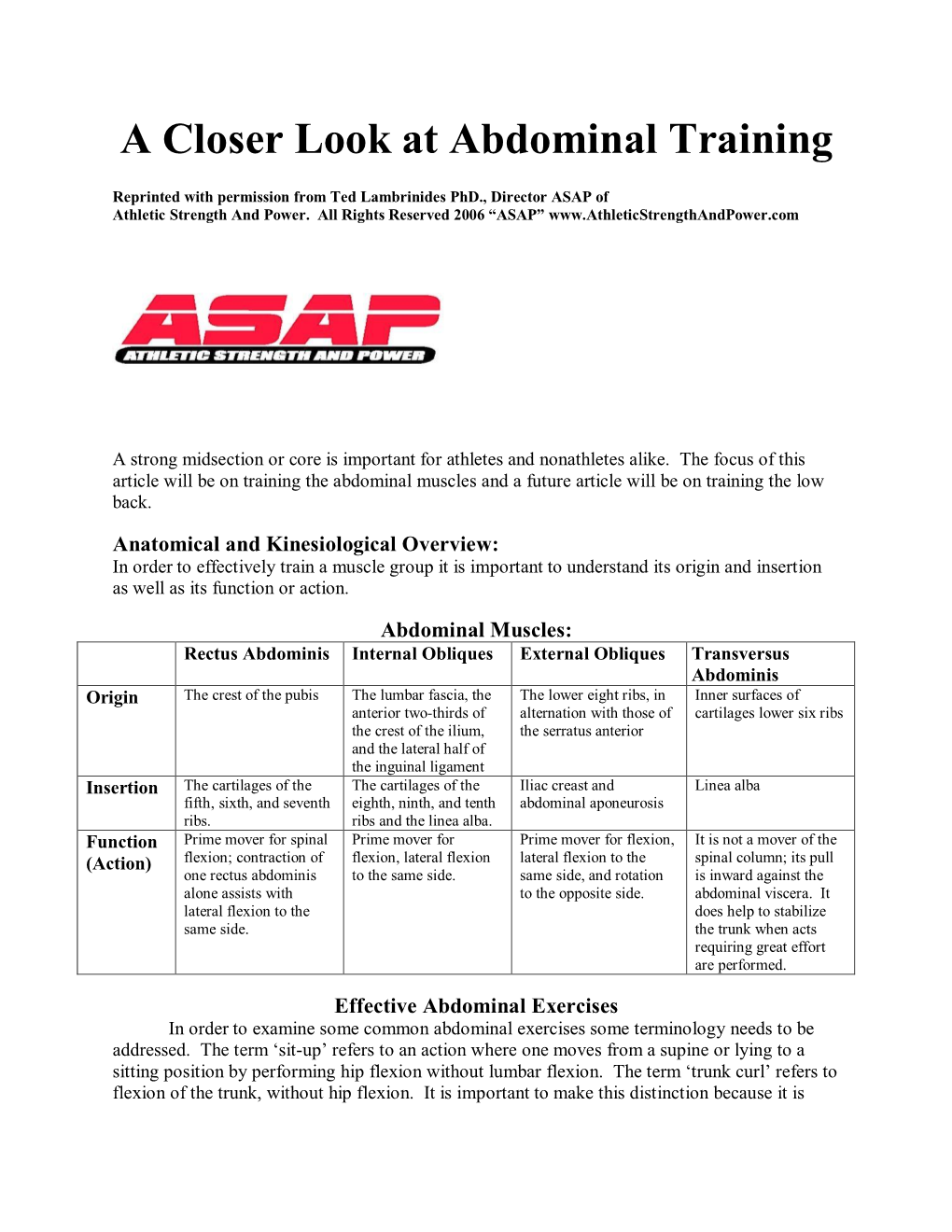 A Closer Look at Abdominal Training