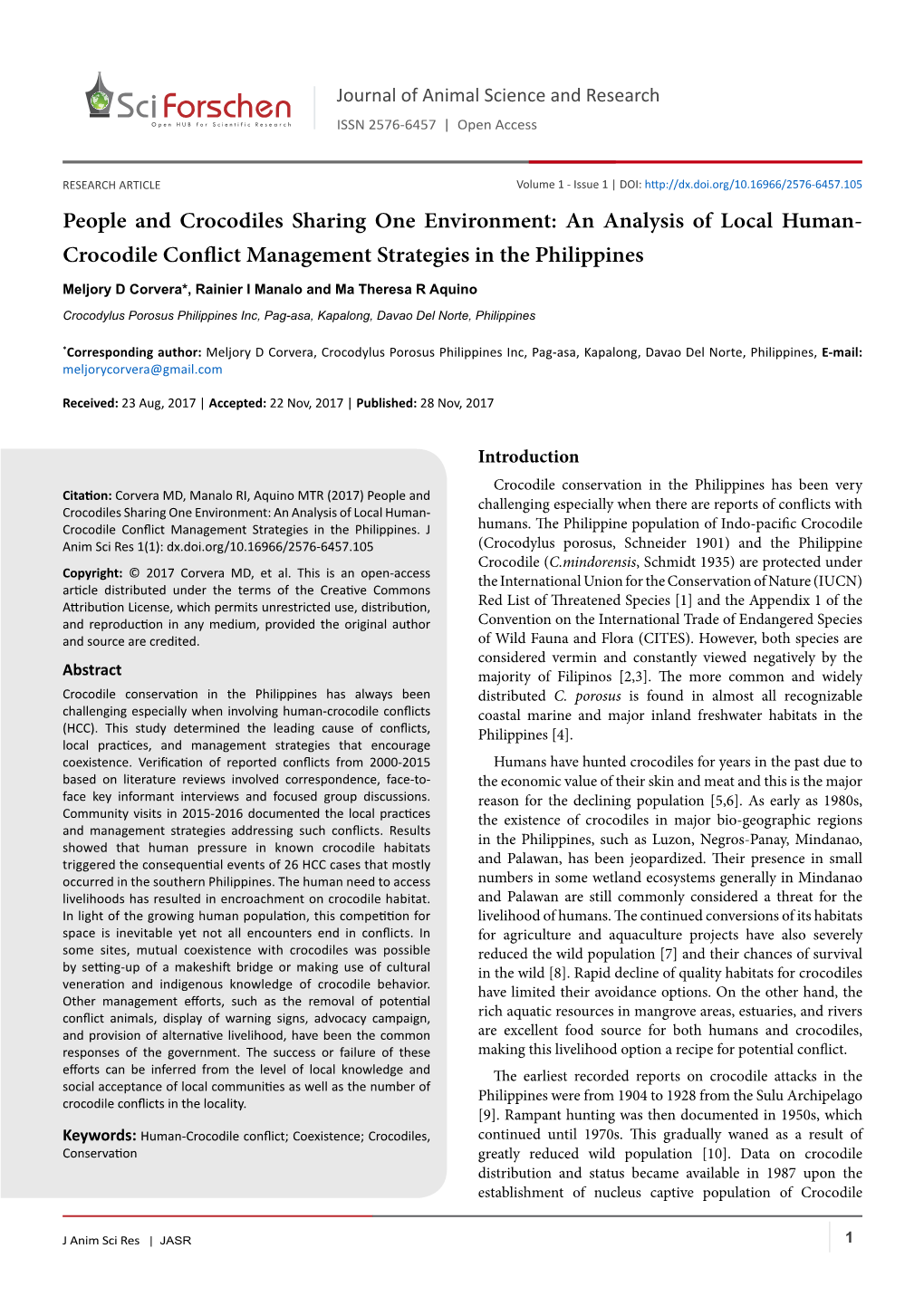 People and Crocodiles Sharing One Environment: an Analysis of Local Human- Crocodile Conflict Management Strategies in the Philippines