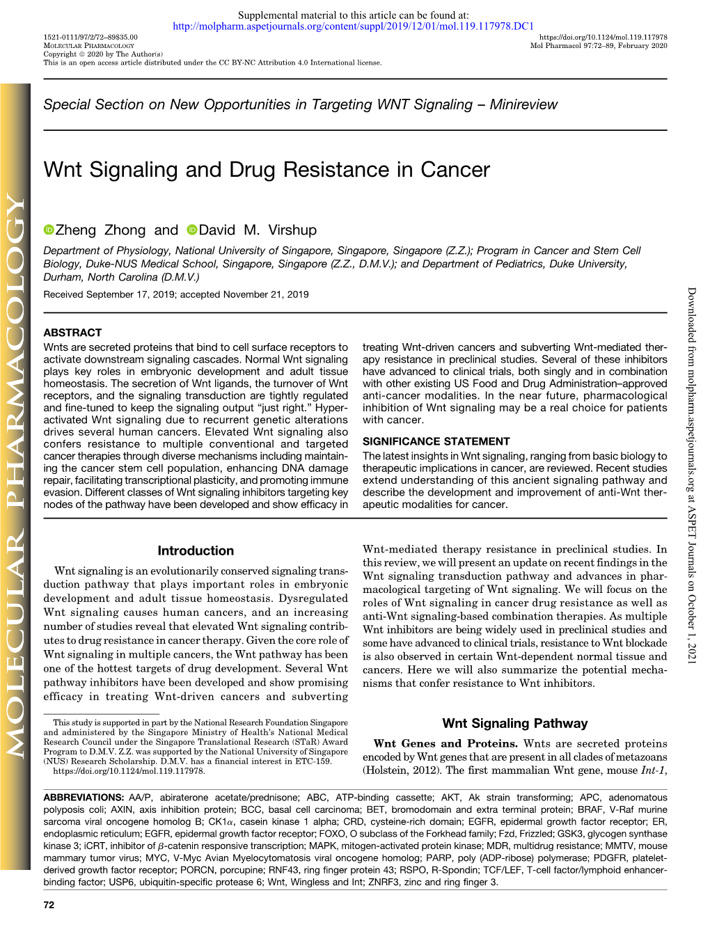 Wnt Signaling and Drug Resistance in Cancer