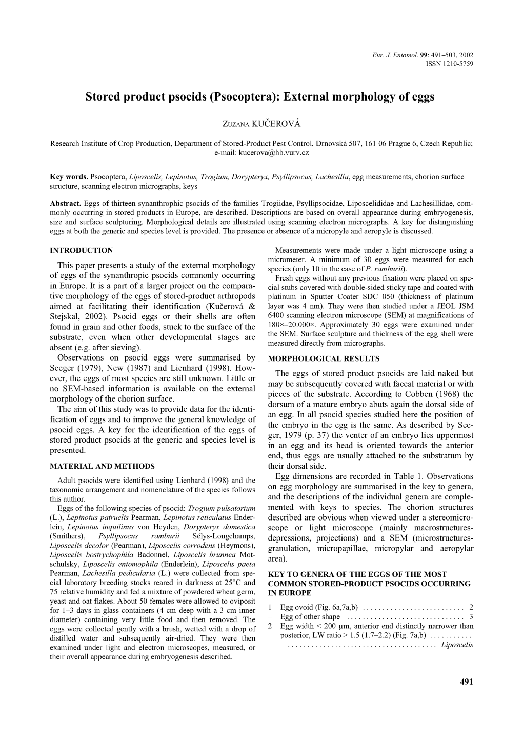 Stored Product Psocids (Psocoptera): External Morphology of Eggs