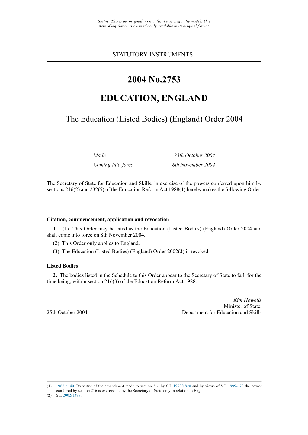 The Education (Listed Bodies) (England) Order 2004