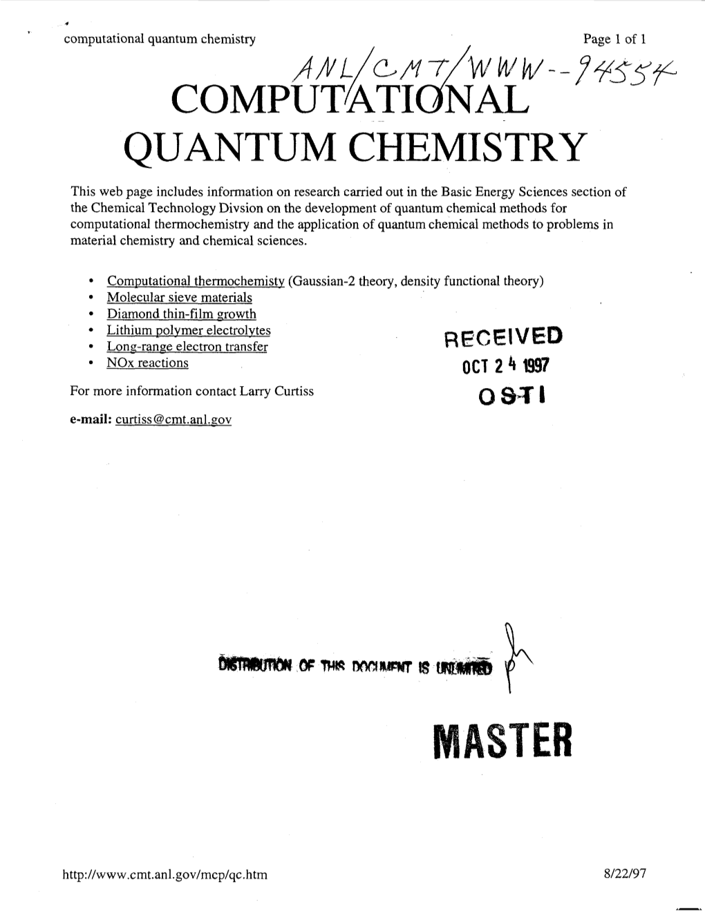 Computational Quantum Chemistry Page 1 of 1 COMPUTATIONAL QUANTUM CHEMISTRY