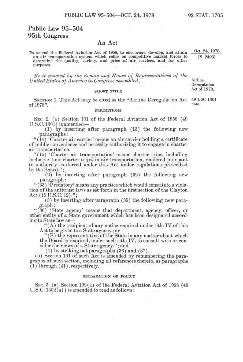 Airline Deregulation Act of 1978