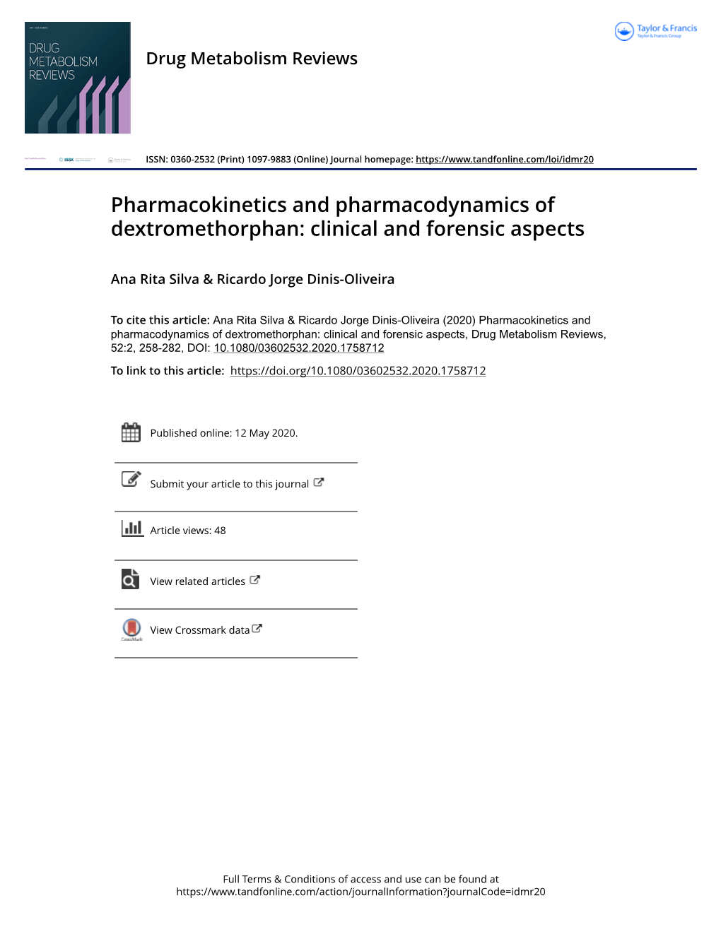 Pharmacokinetics and Pharmacodynamics of Dextromethorphan: Clinical and Forensic Aspects