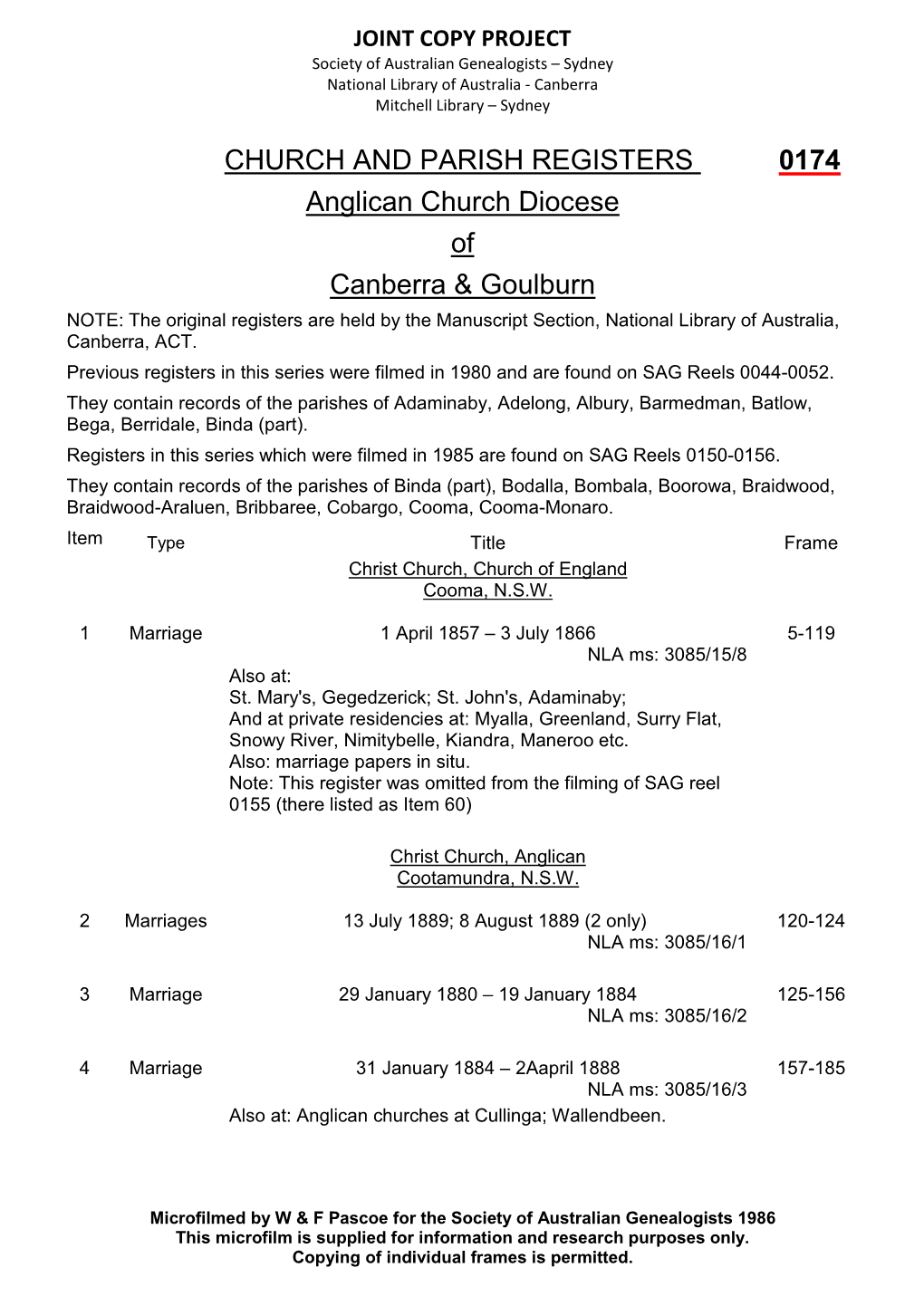 CHURCH and PARISH REGISTERS 0174 Anglican Church Diocese Of