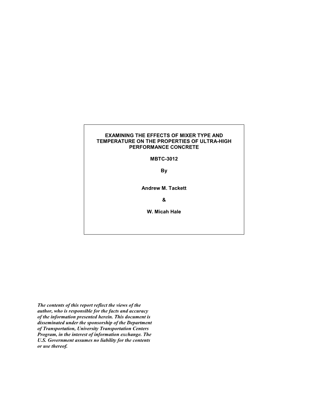 Examining the Effects of Mixer Type and Temperature on the Properties of Ultra-High Performance Concrete