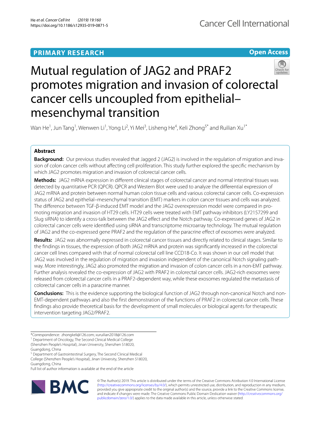 Mutual Regulation of JAG2 and PRAF2 Promotes Migration and Invasion Of