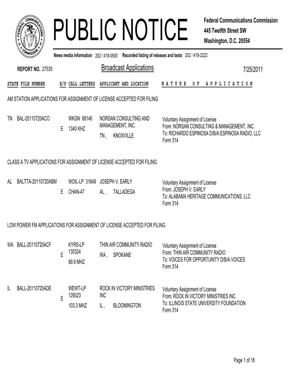 Broadcast Applications 7/25/2011