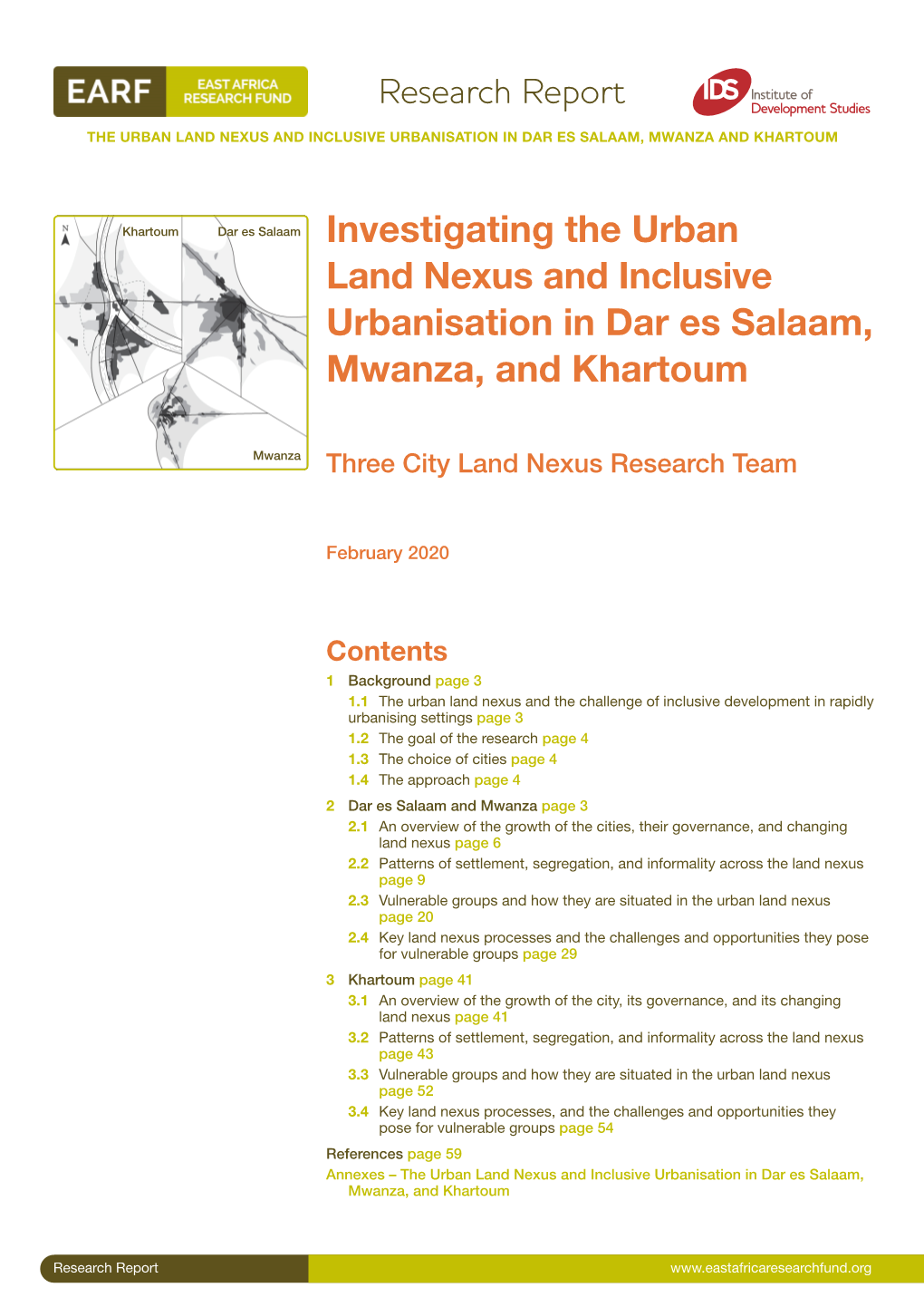 Investigating the Urban Land Nexus and Inclusive Urbanisation in Dar Es Salaam, Mwanza, and Khartoum