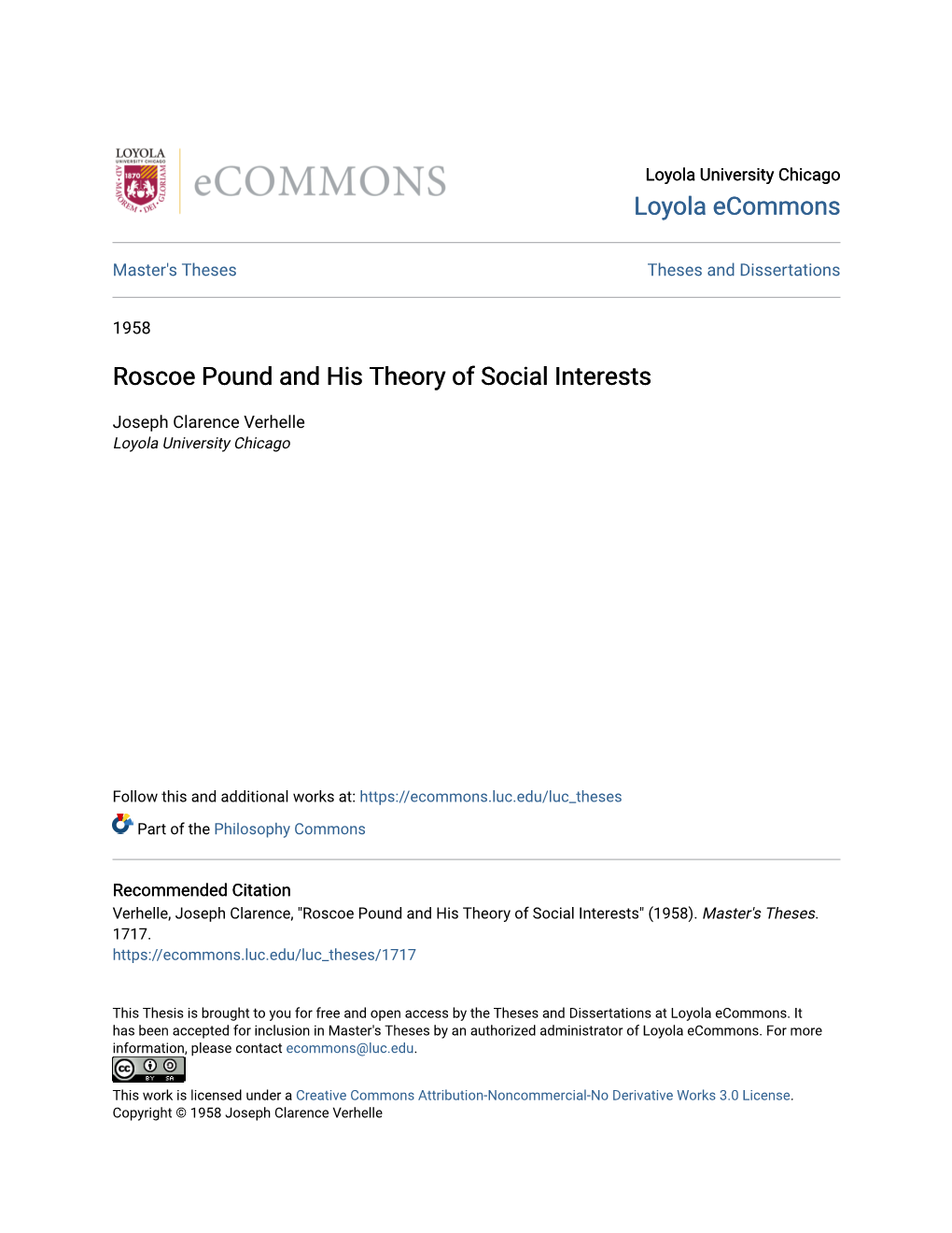 Roscoe Pound and His Theory of Social Interests