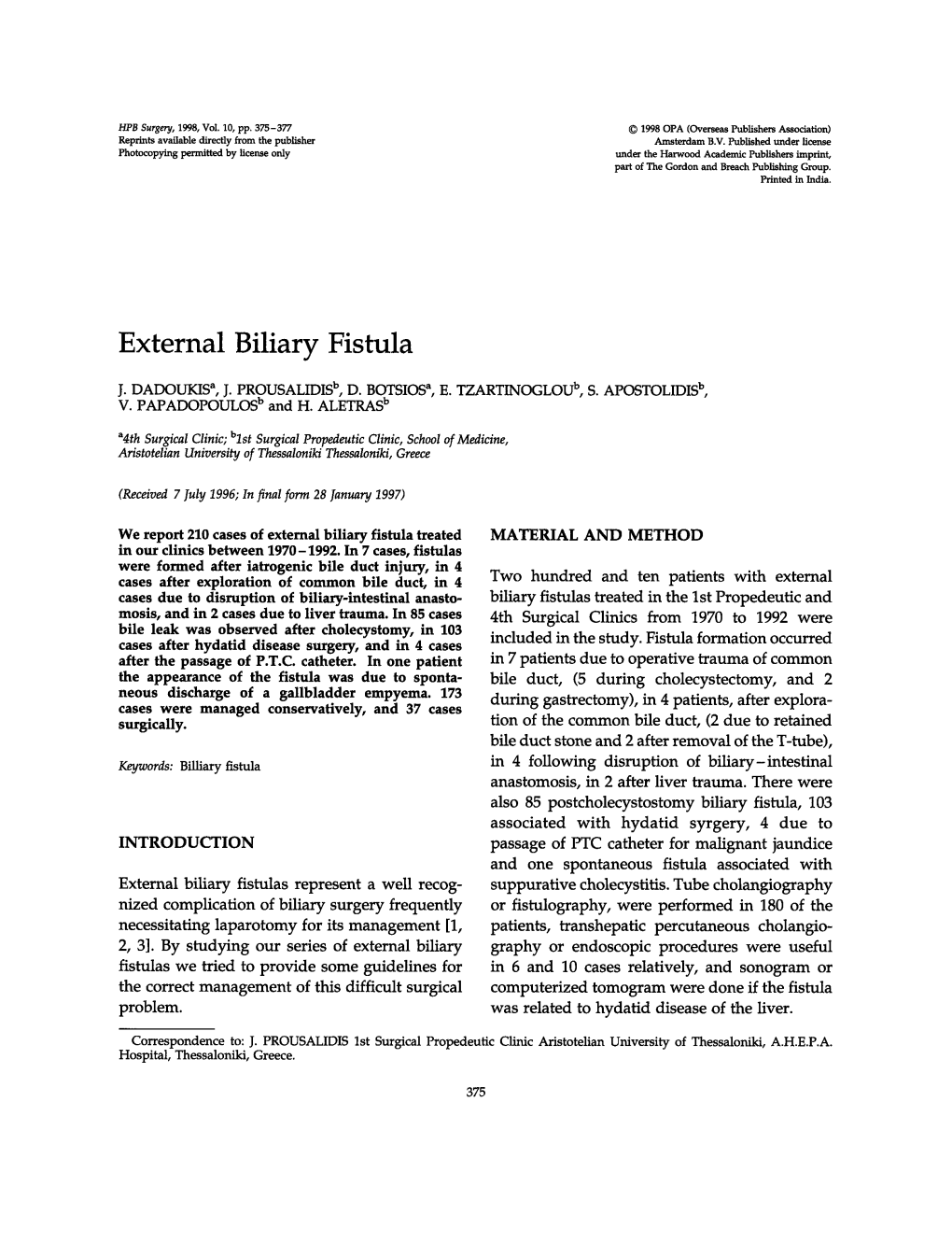 External Biliary Fistula