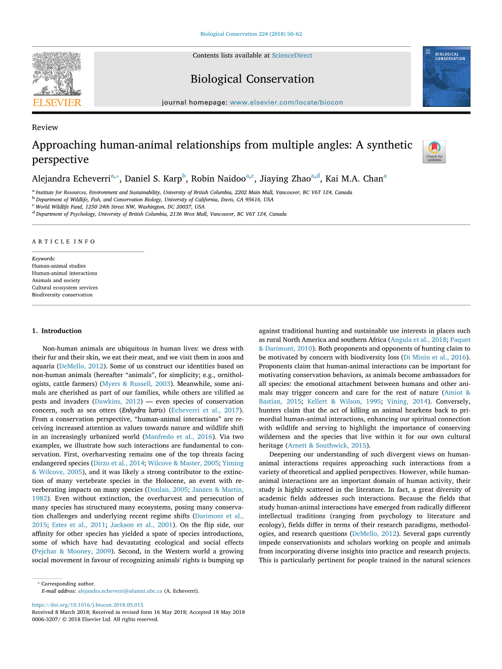 Approaching Human-Animal Relationships from Multiple Angles: a Synthetic T Perspective ⁎ Alejandra Echeverria, , Daniel S