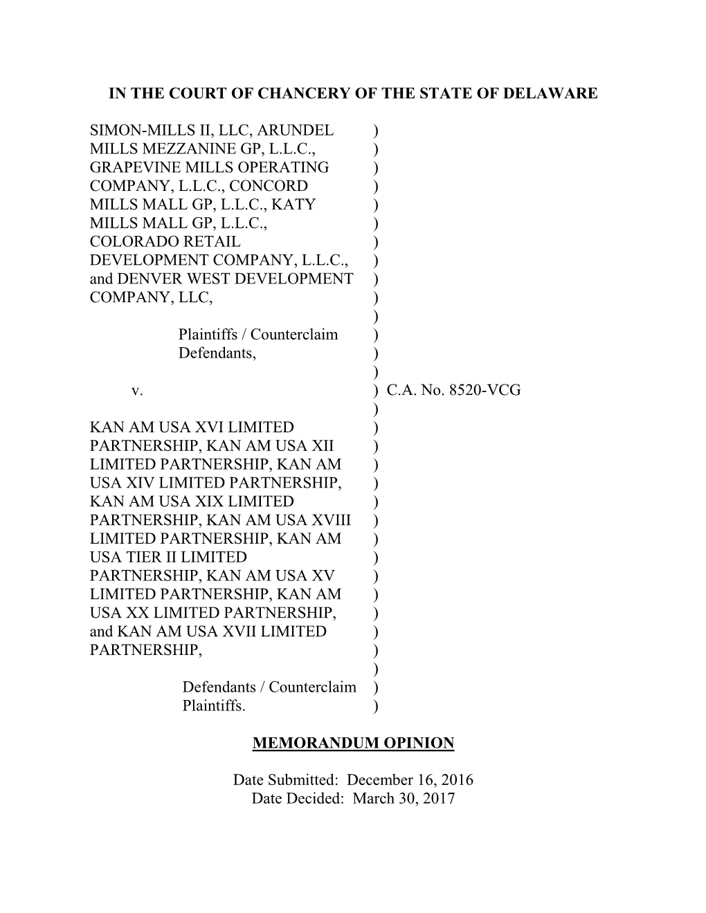 Simon-Mills II LLC Et Al. V. Kan AM USA XVI Limited