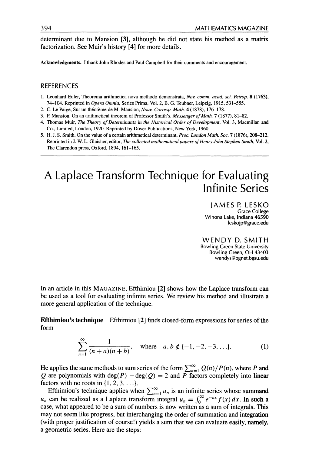 A Laplace Transform Technique for Evaluating Infinite Series