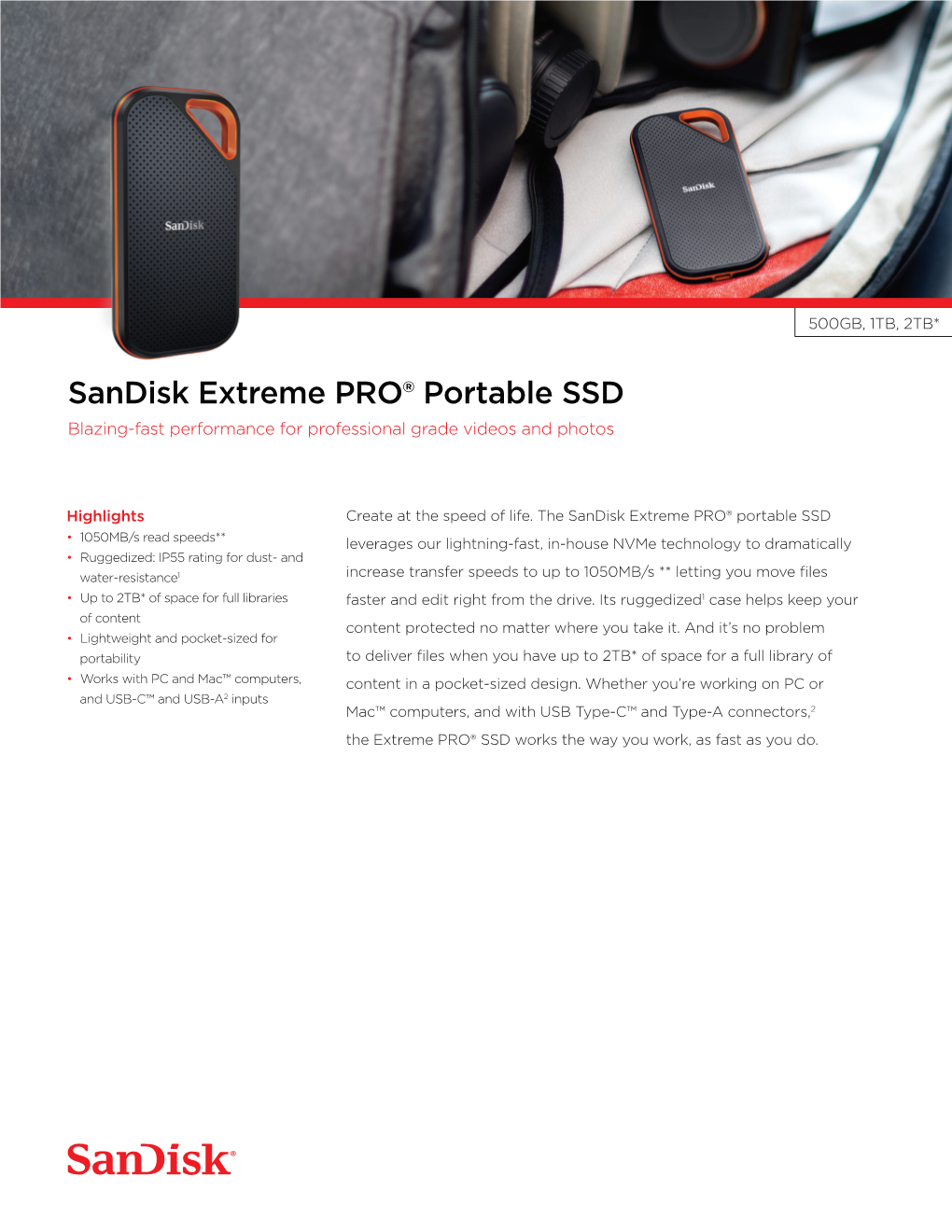 Data Sheet: Sandisk Extreme PRO Portable