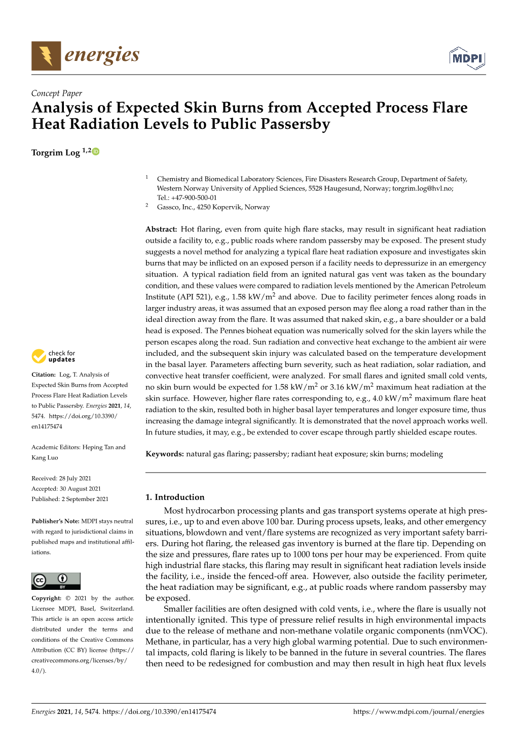 Analysis of Expected Skin Burns from Accepted Process Flare Heat Radiation Levels to Public Passersby