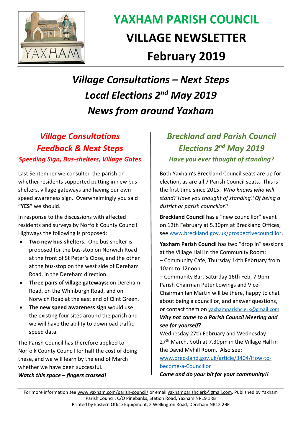 YAXHAM PARISH COUNCIL VILLAGE NEWSLETTER February 2019