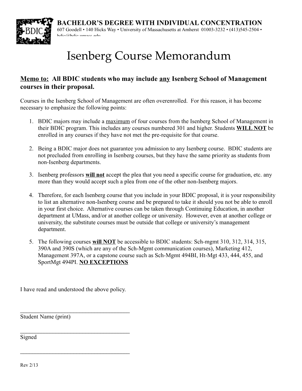 Isenberg Course Memorandum