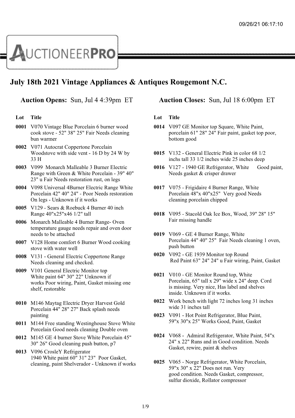 July 18Th 2021 Vintage Appliances & Antiques Rougemont N.C