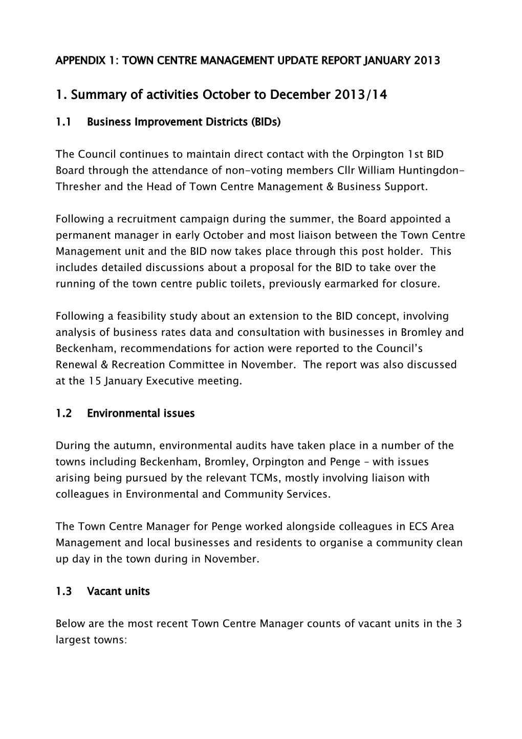 APPENDIX 1 for Town Centre Management Update Report