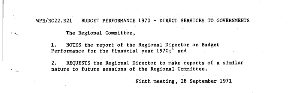 Ninth Meeting, 28 September 1971 WPR/RC22.R2l BUDGET PERFORMANCE 1970